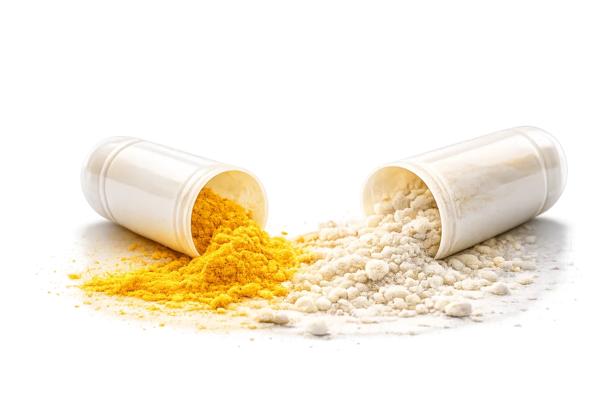 Cápsula Prolong BTX abierta con cúrcuma, zinc y albúmina